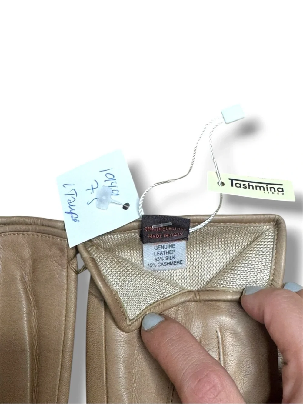 NWT Sermoneta Taupe Leather Gloves Leather Gloves w Cashmere Silk lining 7.5